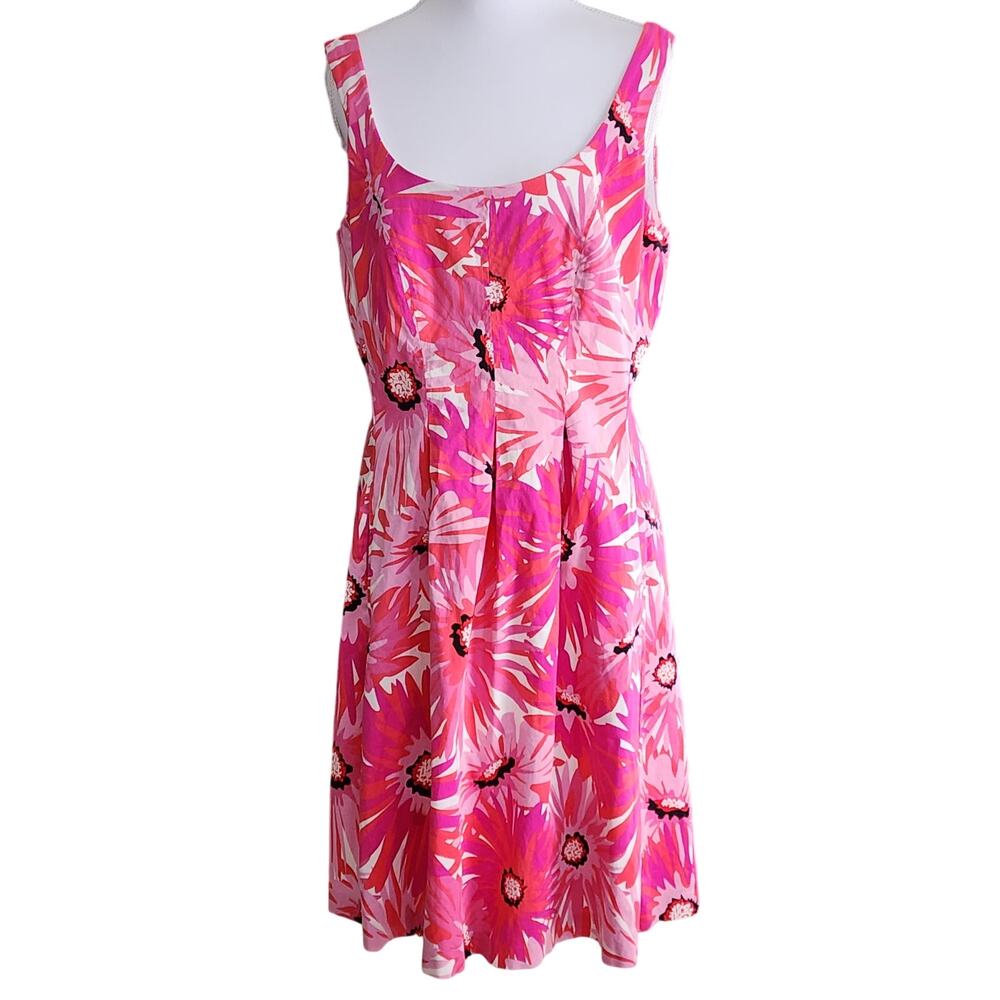 Pappagallo Floral Fit & Flare Dress Sz 8 Pink Sleeveless Pockets Lined